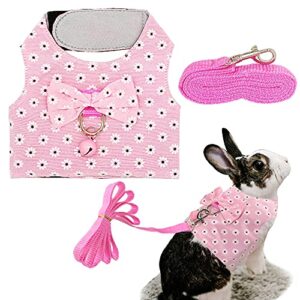 falltail adjustable bunny harness leash rabbit leash harness with bell, bunnie vest harness for rabbit ferret guinea pig walking, pink-flower, medium (pack of 1)