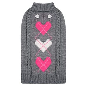 kyeese valentine's day dog sweaters for small dogs turtleneck grey doggie sweater with leash hole knit pullover cat sweaters