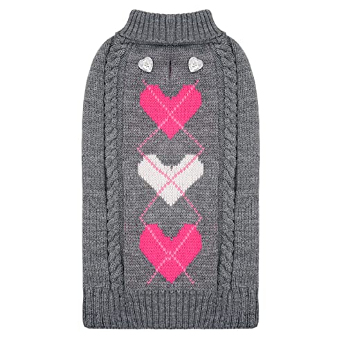 KYEESE Valentine's Day Dog Sweaters for Small Dogs Turtleneck Grey Doggie Sweater with Leash Hole Knit Pullover Cat Sweaters