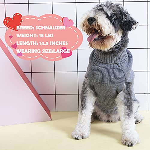 KYEESE Valentine's Day Dog Sweaters for Small Dogs Turtleneck Grey Doggie Sweater with Leash Hole Knit Pullover Cat Sweaters