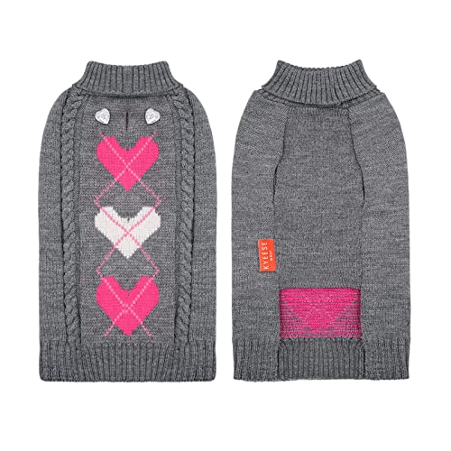 KYEESE Valentine's Day Dog Sweaters for Small Dogs Turtleneck Grey Doggie Sweater with Leash Hole Knit Pullover Cat Sweaters