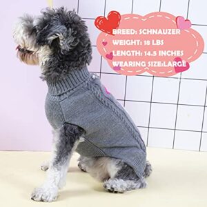 KYEESE Valentine's Day Dog Sweaters for Small Dogs Turtleneck Grey Doggie Sweater with Leash Hole Knit Pullover Cat Sweaters