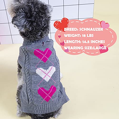 KYEESE Valentine's Day Dog Sweaters for Small Dogs Turtleneck Grey Doggie Sweater with Leash Hole Knit Pullover Cat Sweaters