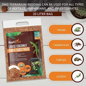 ReptiCasa Loose Coconut Substrate Husk Fibers, 16 Quarts Bag, Clean Natural Terrarium Bedding for Reptiles, Amphibians, or Invertebrates, Waste, Liquid and Odor Absorbent