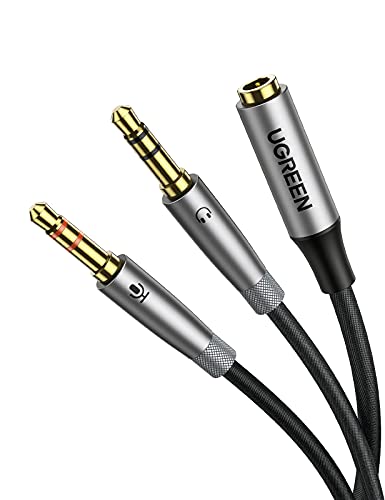 UGREEN Headphone Splitter Adapter 3.5mm 2 Male to Female Smartphone Headset Cable Mic and Speaker Combo to PC Audio Splitter Compatible with Separate Mic and Audio Ports Computer Laptop