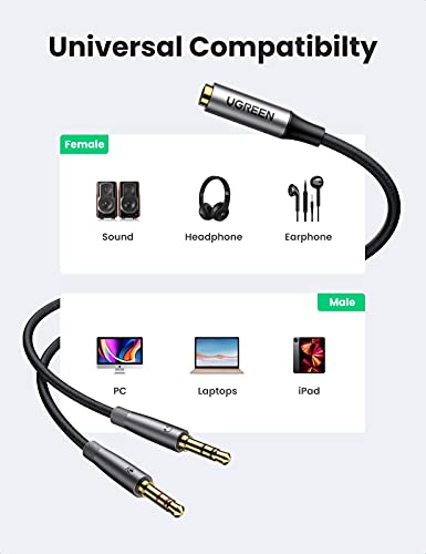 UGREEN Headphone Splitter Adapter 3.5mm 2 Male to Female Smartphone Headset Cable Mic and Speaker Combo to PC Audio Splitter Compatible with Separate Mic and Audio Ports Computer Laptop