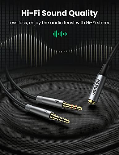 UGREEN Headphone Splitter Adapter 3.5mm 2 Male to Female Smartphone Headset Cable Mic and Speaker Combo to PC Audio Splitter Compatible with Separate Mic and Audio Ports Computer Laptop