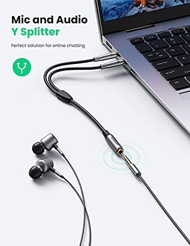 UGREEN Headphone Splitter Adapter 3.5mm 2 Male to Female Smartphone Headset Cable Mic and Speaker Combo to PC Audio Splitter Compatible with Separate Mic and Audio Ports Computer Laptop