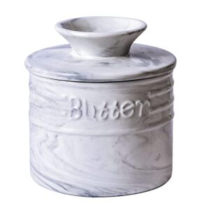 yundu gray marble porcelain butter keeper crock,butter dish with lid,french butter storage container for kitchen