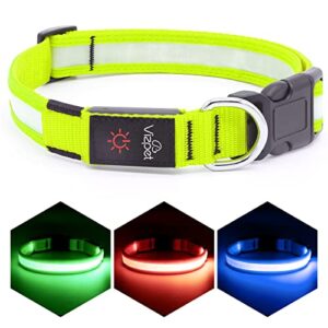 vizpet led dog collar usb rechargeable 100% waterproof adjustable light up dog collar super bright safety light glowing collars for dogs (green, medium)