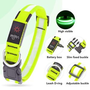 VIZPET LED Dog Collar USB Rechargeable 100% Waterproof Adjustable Light Up Dog Collar Super Bright Safety Light Glowing Collars for Dogs (Green, Medium)