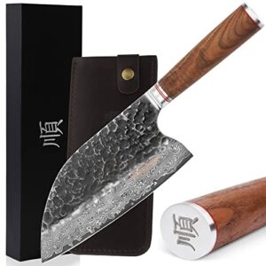 yousunlong hybrid cleaver outdoor heavy duty meat cleaver 8 inch hammered damascus natural walnut wood sheath with leather