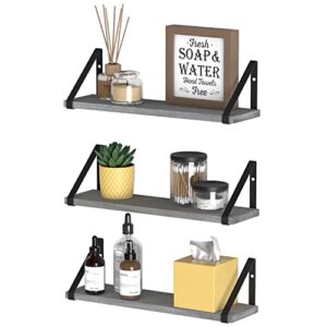 wallniture ponza floating shelves for wall, shelves for bathroom over the toilet storage, rustic wood wall shelves, gray set of 3