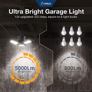 6-Pack LED Garage Lights, 50W LED Shop Light with 3 Ultra Bright Adjustable Panels, 5000LM 6500K Deformable Ceiling Lights for Garage, Attic, Basement, E26/E27 Base