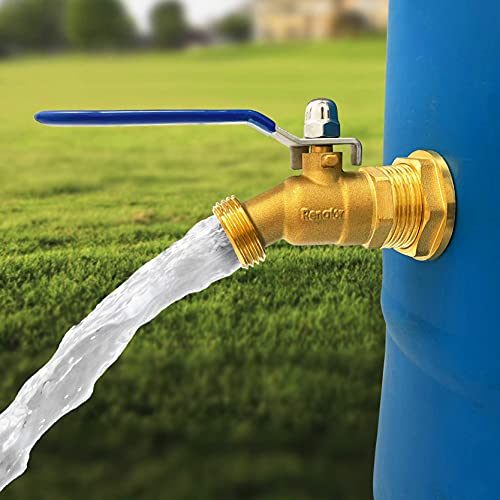 Renator Brass Rain Barrel Spigot Kit. Lead-Free Compliant. 3/4 Inch Quarter Turn Ball Valve. Rain Barrel Kit For Any Barrel Including 5 55 Gallon Drum Spigot Bucket. Spigot with Bulkhead Fitting, Tape