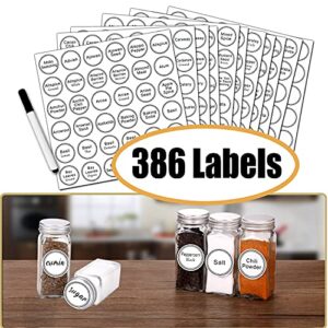 SWOMMOLY 48 Glass Spice Jars with 806 White Spice Labels, Chalk Marker and Funnel Complete Set. Square Spice Bottles 4 oz Empty Spice Containers, Airtight Cap, Pour/sift Shaker Lid