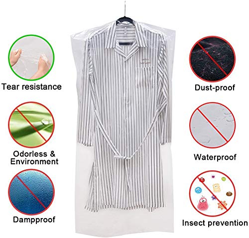 Voilamart 100 Pack Garment Bags, 47 Inch Dry Cleaning Laundrette Bag, Transparent Plastic Garment Bags, Dustproof Polythene Garment Clothes Cover for Dry Cleaner, Home Storage Closet, Travel