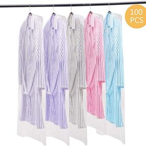 Voilamart 100 Pack Garment Bags, 47 Inch Dry Cleaning Laundrette Bag, Transparent Plastic Garment Bags, Dustproof Polythene Garment Clothes Cover for Dry Cleaner, Home Storage Closet, Travel