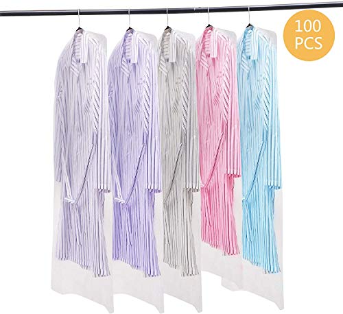 Voilamart 100 Pack Garment Bags, 47 Inch Dry Cleaning Laundrette Bag, Transparent Plastic Garment Bags, Dustproof Polythene Garment Clothes Cover for Dry Cleaner, Home Storage Closet, Travel