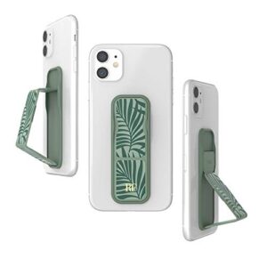richmond & finch phone grip holder and expanding stand, universal finger grip kickstand compatible with iphone, samsung and more, multiple viewing angles, dark green palms design