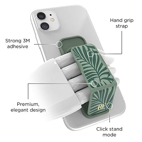 Richmond & Finch Phone Grip Holder and Expanding Stand, Universal Finger Grip Kickstand Compatible with iPhone, Samsung and More, Multiple Viewing Angles, Dark Green Palms Design
