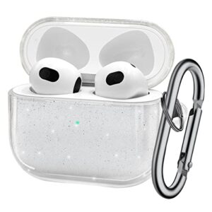 fingic compatible with airpods 3rd generation case, airpods 3 case glitter sparkle cover with keychain full body protective stylish shockproof soft tpu for airpods 3 case 2021, clear
