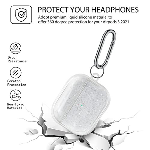 Fingic Compatible with AirPods 3rd Generation Case, AirPods 3 Case Glitter Sparkle Cover with Keychain Full Body Protective Stylish Shockproof Soft TPU for AirPods 3 Case 2021, Clear