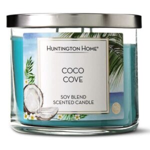 huntington home soy blend scented candle all scented, 3 wicks 45/60 hours (coco cove)