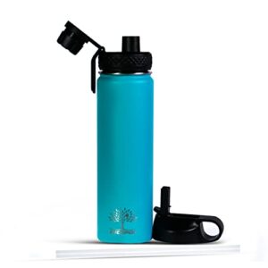 nicepix stainless steel thermal insulated water bottle with flip top straw & spout lid & handle of size 22oz. hot or cold metal bottle in insulated thermos double wall vacuum stainless steel bottle