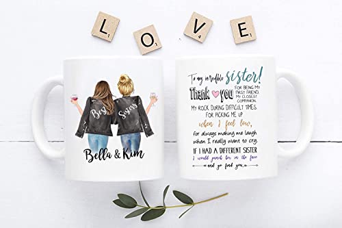 Custom Sister Mug from Sister, Sister Coffee Mug with Names, Personalized Sisters Cups, Christmas or Birthday Gifts for Sister from Sister, Sister Moving Away Mug, 11 or 15 Oz