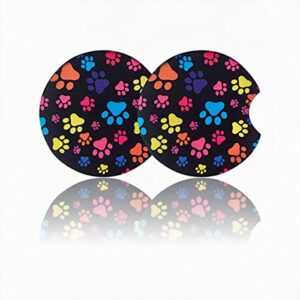 LHYDAOOQ Dog Paw Print Car Coasters, Car Coasters for Cup Holders 2 Pack Paw Print Car Insert Coasters, Car Cup Holder Coasters 2.75 Inch, Car Coasters for Women.