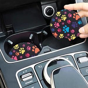 LHYDAOOQ Dog Paw Print Car Coasters, Car Coasters for Cup Holders 2 Pack Paw Print Car Insert Coasters, Car Cup Holder Coasters 2.75 Inch, Car Coasters for Women.