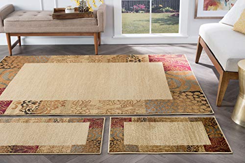 Tayse Sedona Beige 3 Piece Area Rug Set for Home, Room, and Decor - Transitional, Floral