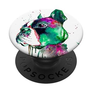 cute boston terrier dog watercolor paint design on white popsockets swappable popgrip