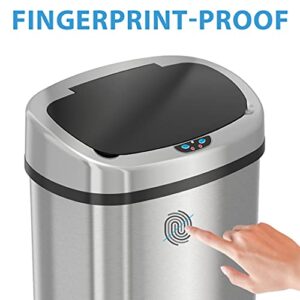 SensorCan 13 Gallon Automatic Touchless Sensor Kitchen Trash Can with Odor Filter and AC Adapter, Stainless Steel Garbage Recycle Bin, Oval Shape, Slim and Space Saving for Home, Office, Business