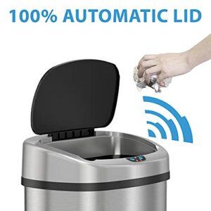 SensorCan 13 Gallon Automatic Touchless Sensor Kitchen Trash Can with Odor Filter and AC Adapter, Stainless Steel Garbage Recycle Bin, Oval Shape, Slim and Space Saving for Home, Office, Business