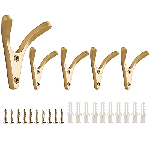 SORWDUERM Wall Mounted Gold Creativity Sheep Horns Coat Hook ,5 Pack,Heavy Duty, zinc Alloy,for Coat ,Hat, Scarf, Bag, Towel, Key, Cap, Cup,Robes Mudroom ,Bathroom