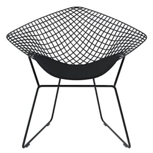 aron living diamond 16" mid-century metal chair with seat pad in black
