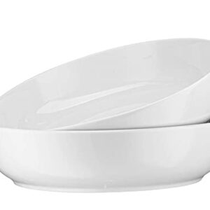 Kook Porcelain Serving Bowls, Wide & Shallow, Dishwasher & Microwave Safe, For Salads, Soups, Pastas and Party Snacks, 9.25 Inch, 72 Oz, White, Set of 2