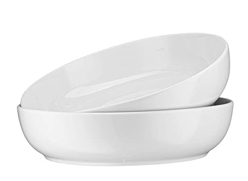 Kook Porcelain Serving Bowls, Wide & Shallow, Dishwasher & Microwave Safe, For Salads, Soups, Pastas and Party Snacks, 9.25 Inch, 72 Oz, White, Set of 2