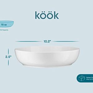 Kook Porcelain Serving Bowls, Wide & Shallow, Dishwasher & Microwave Safe, For Salads, Soups, Pastas and Party Snacks, 9.25 Inch, 72 Oz, White, Set of 2