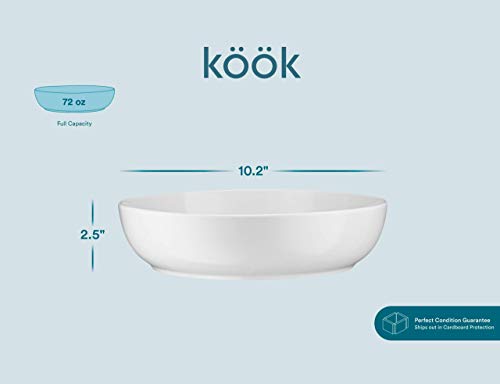 Kook Porcelain Serving Bowls, Wide & Shallow, Dishwasher & Microwave Safe, For Salads, Soups, Pastas and Party Snacks, 9.25 Inch, 72 Oz, White, Set of 2