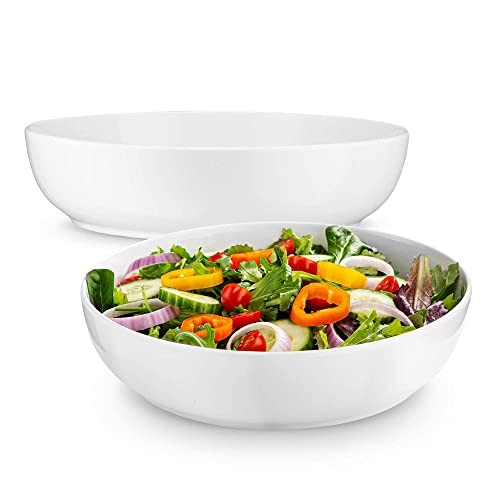 Kook Porcelain Serving Bowls, Wide & Shallow, Dishwasher & Microwave Safe, For Salads, Soups, Pastas and Party Snacks, 9.25 Inch, 72 Oz, White, Set of 2