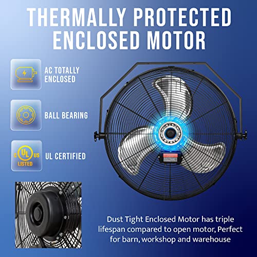 Tornado - 24 Inch High Velocity Industrial Wall Fan 3 Speed - 6.5 FT Cord - Industrial, Commercial, Residential Use - UL Safety Listed