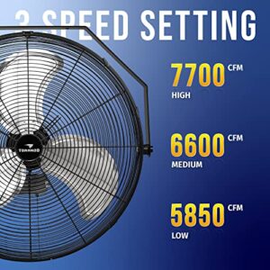 Tornado - 24 Inch High Velocity Industrial Wall Fan 3 Speed - 6.5 FT Cord - Industrial, Commercial, Residential Use - UL Safety Listed