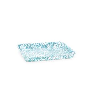crow canyon home enamelware small rectangular tray, 11.25 x 9 inches, turquoise/white splatter (single)