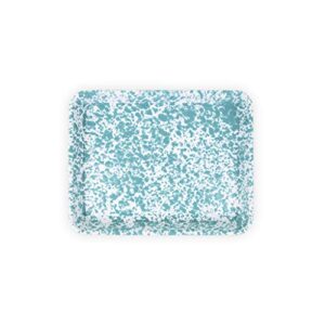 Crow Canyon Home Enamelware Small Rectangular Tray, 11.25 x 9 inches, Turquoise/White Splatter (Single)
