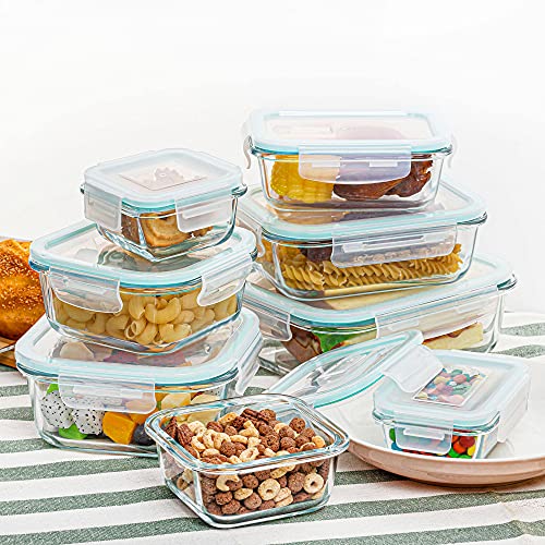 Vtopmart 8 Pack Glass Food Storage Containers with Lids, Glass Meal Prep Containers, Airtight Glass Bento Boxes with Leak Proof Locking Lids, for Microwave, Oven, Freezer and Dishwasher
