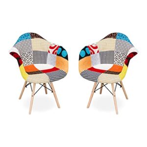 aron living pyramid 17.5" cotton and wood armchairs in multi-color (set of 2)