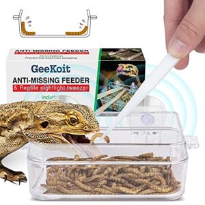 2 Pack Reptile Water Food Dish 1 Feeding Tongs,Tank Accessories for Lizard Bearded Dragon Leopard,Crested Gecko Chameleon Tortoise Frog Hermit Crab Iguana,Superworm Dubia Mealworm Escape Proof Bowl